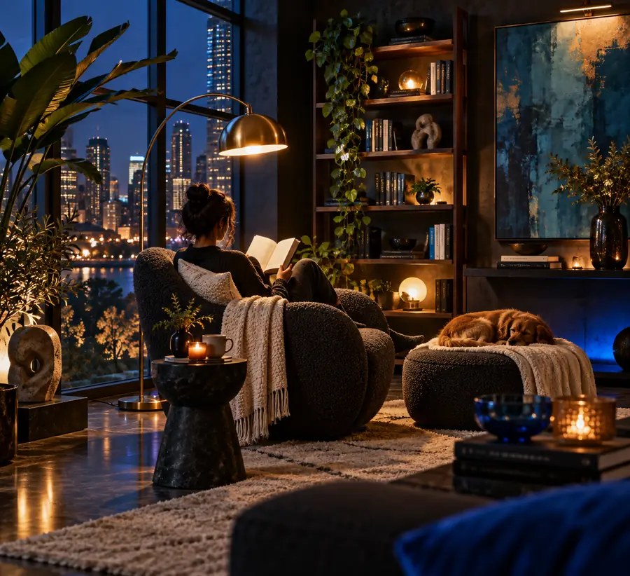 A written concept for a bright modern reading nook